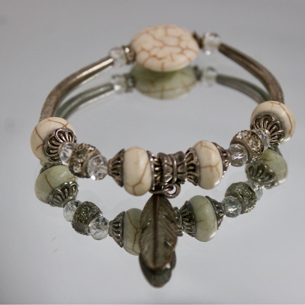 Elegant Silver and Cream Beaded Bracelet